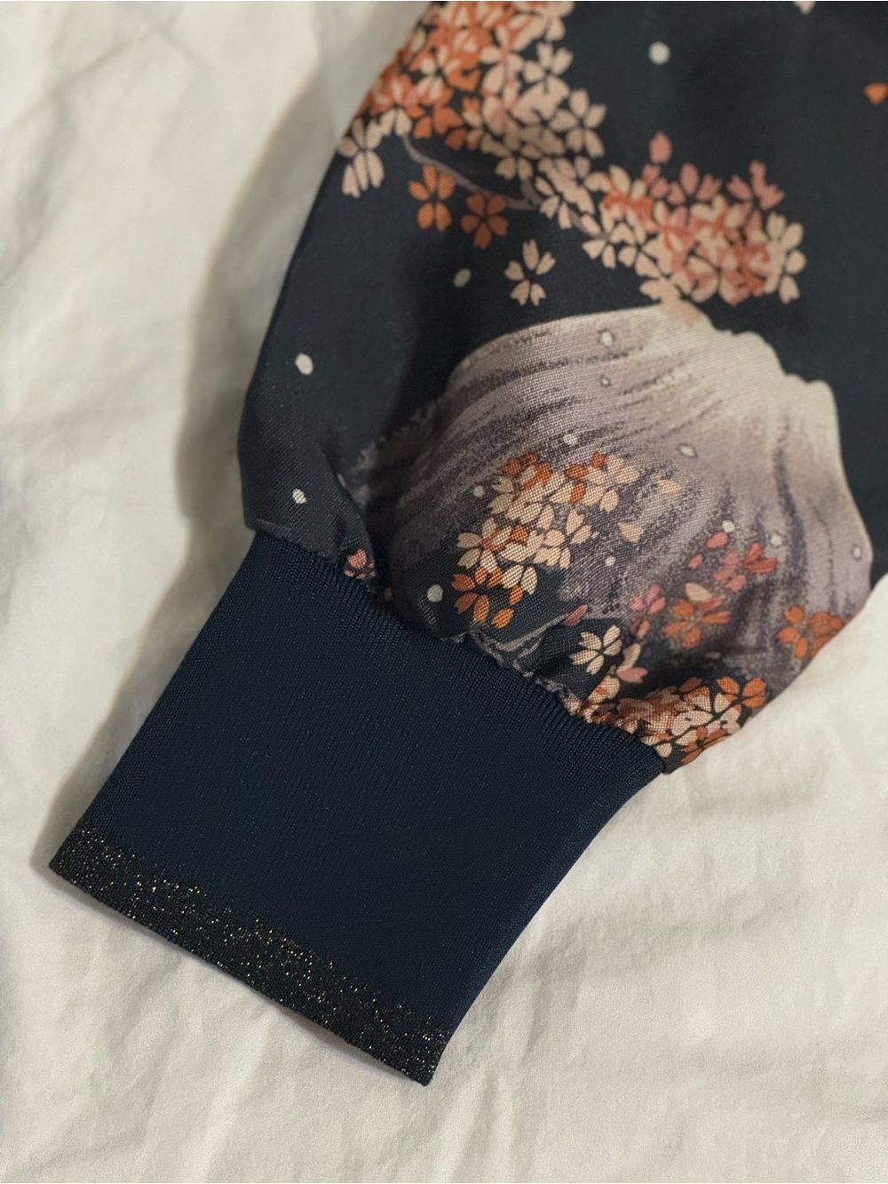 Scotch & Soda Women's Navy Satin Floral Print Top with Pink and Orange Blossoms - Picture 6 of 11